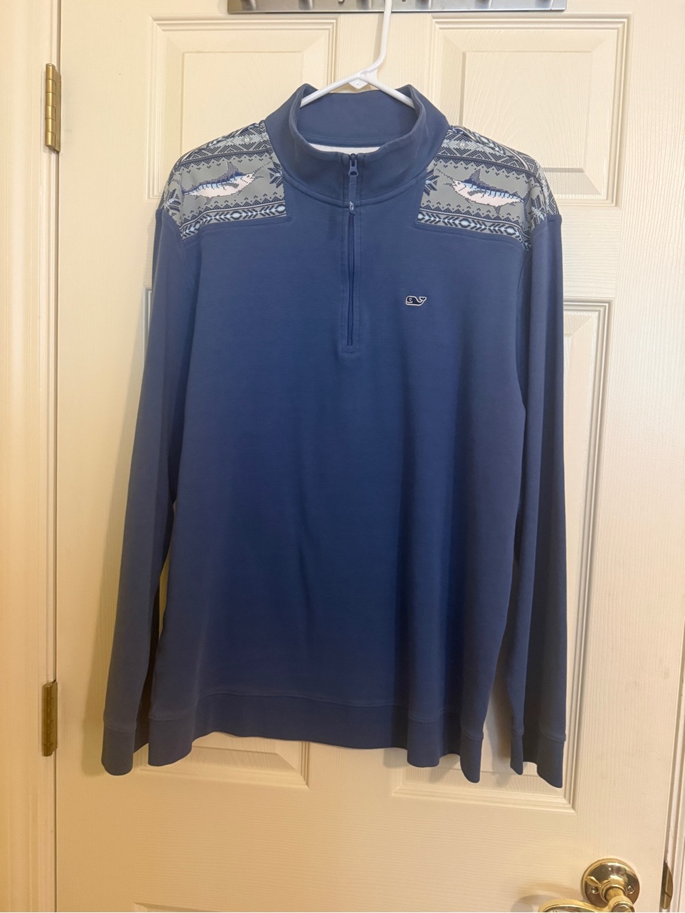 Vineyard Vines Blue Half-Zip Sweater Fair Isle Marlin Shep Shirt